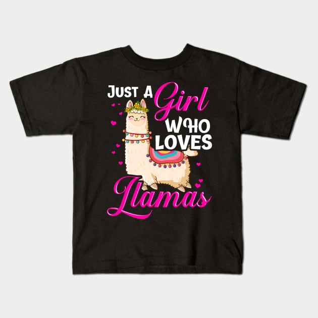 Funny Just A Girl Who Loves Llamas Cute Women Lama Kids T-Shirt by theperfectpresents